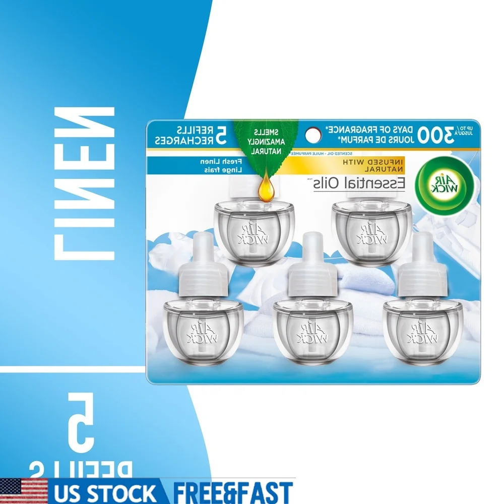Plug in Recambio de aceite perfumado Lino fresco 5 aceites esenciales Ambientador Fragancia duradera Compatible con calentadores 300