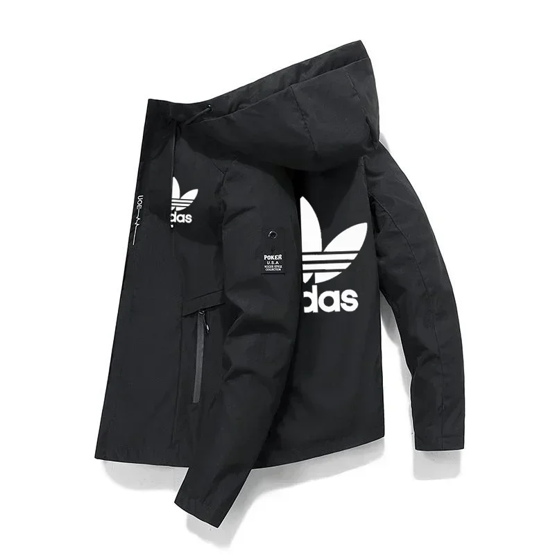 

2025 New Men's Hooded Jacket Spring and Autumn Brand Men's Windbreaker Fashion Casual Zipper Hooded Jacket Men's Slim Fit Jacke