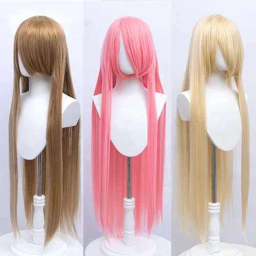 Imagen 2 del producto Pelucas sintéticas de 100cm, peluca de Cosplay de Lolita para mujer, peluca recta roja, rosa, rubia y azul, extensiones de cabello, peluca de fiesta MUMUPI