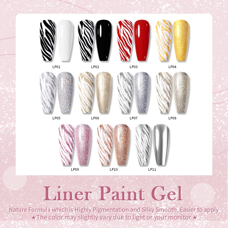 BORN PRETTY Gold Silver Glitter Liner Gel Nail Polish Metal Painting Graffiti Stripe Drawing DIY Nail Art Design Varnish