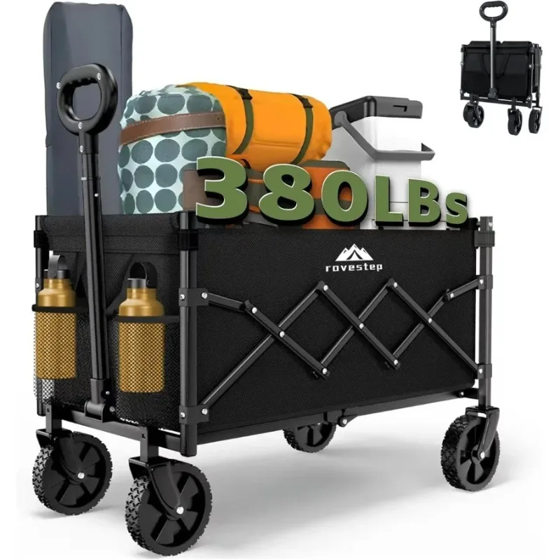 Collapsible Folding Wagon - Heavy  Utility Cart Large Capacity All-Terrain Wheels Compact Fold Supports 380 lbs for Camping