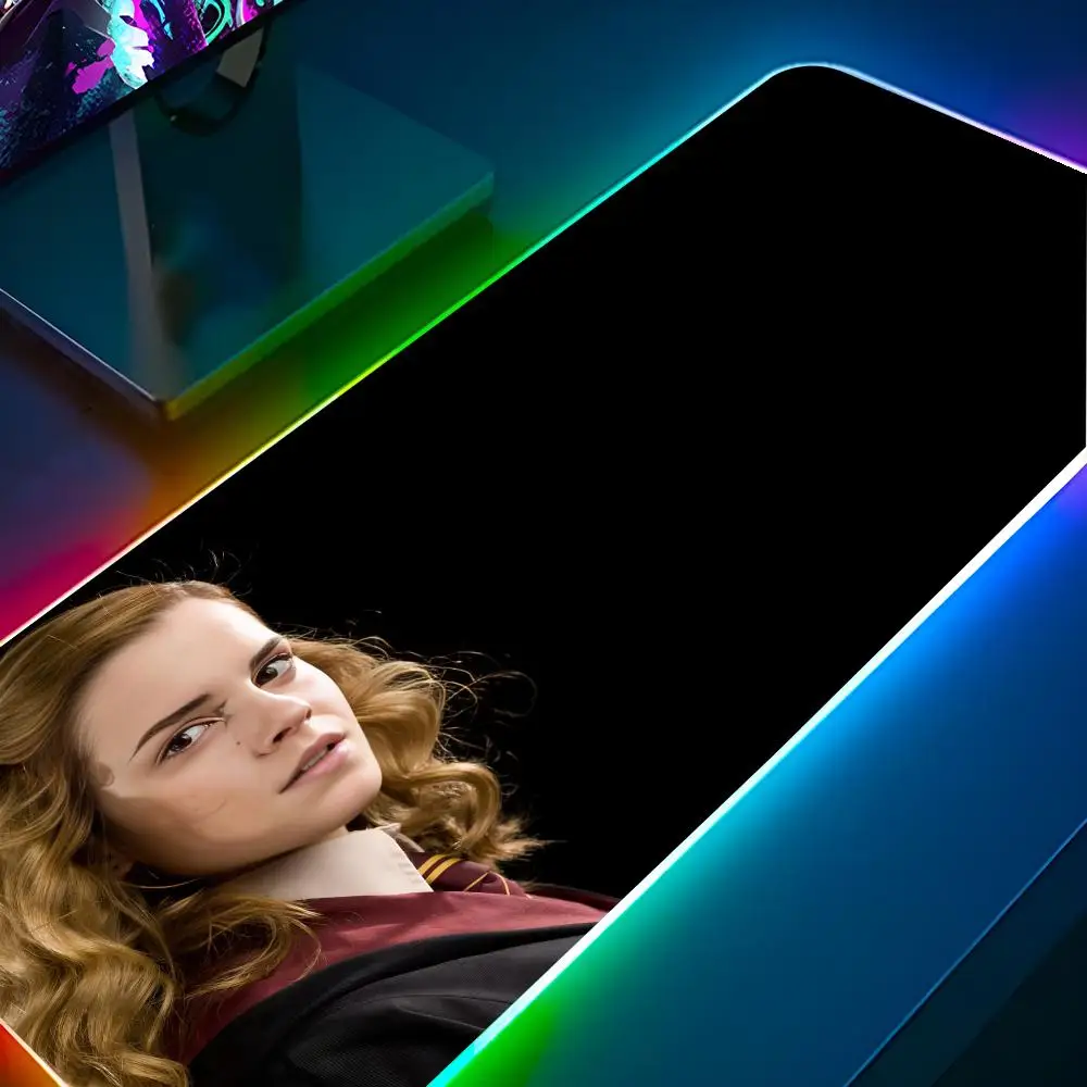 E-Emma Watson H-Hermione  Mouse Pad RGB Pc Gamer Keyboard LED Glowing mause pad Mats Rubber Cute Cartoon Gaming Computer csgo lo