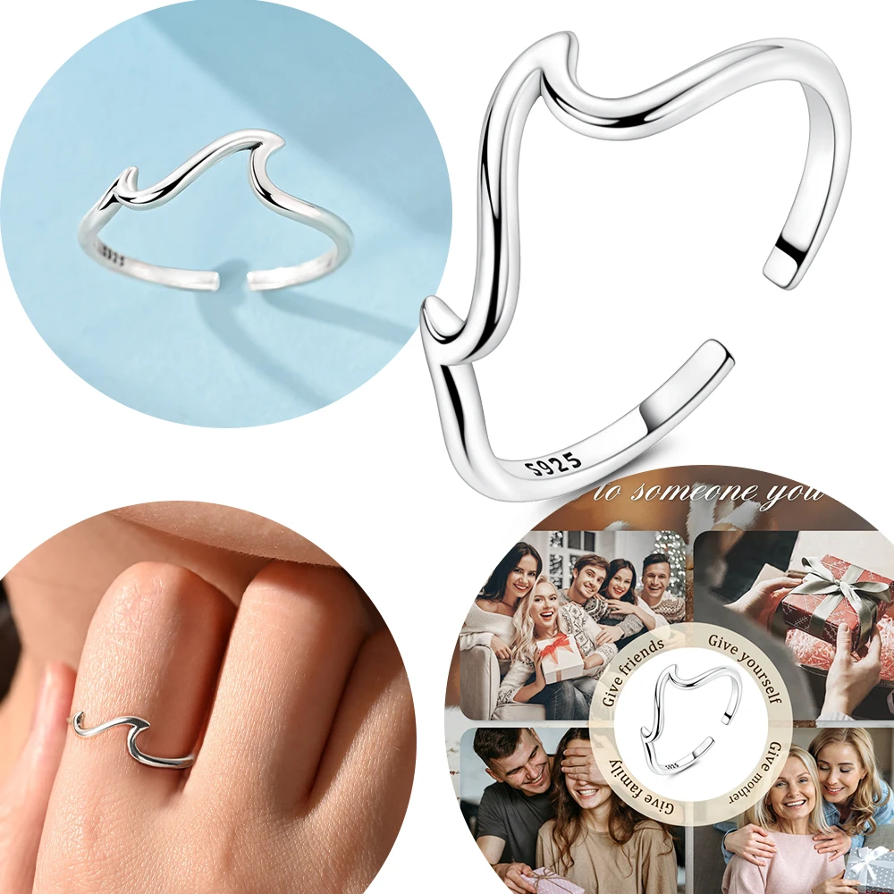 

Woman's Open-ring Original 925 Sterling Silver Style Classic Simple Sea Wave Ring Jewelry Jewelry Accessory Valentine Day Gift