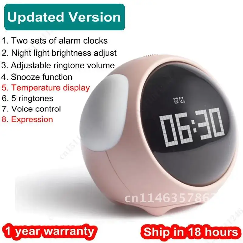 Table Clock Expression Alarm Clock Pixel Alarm Clock Bedside Kids Night Wake Up Light Multi Function Smart Alarm Clock Children