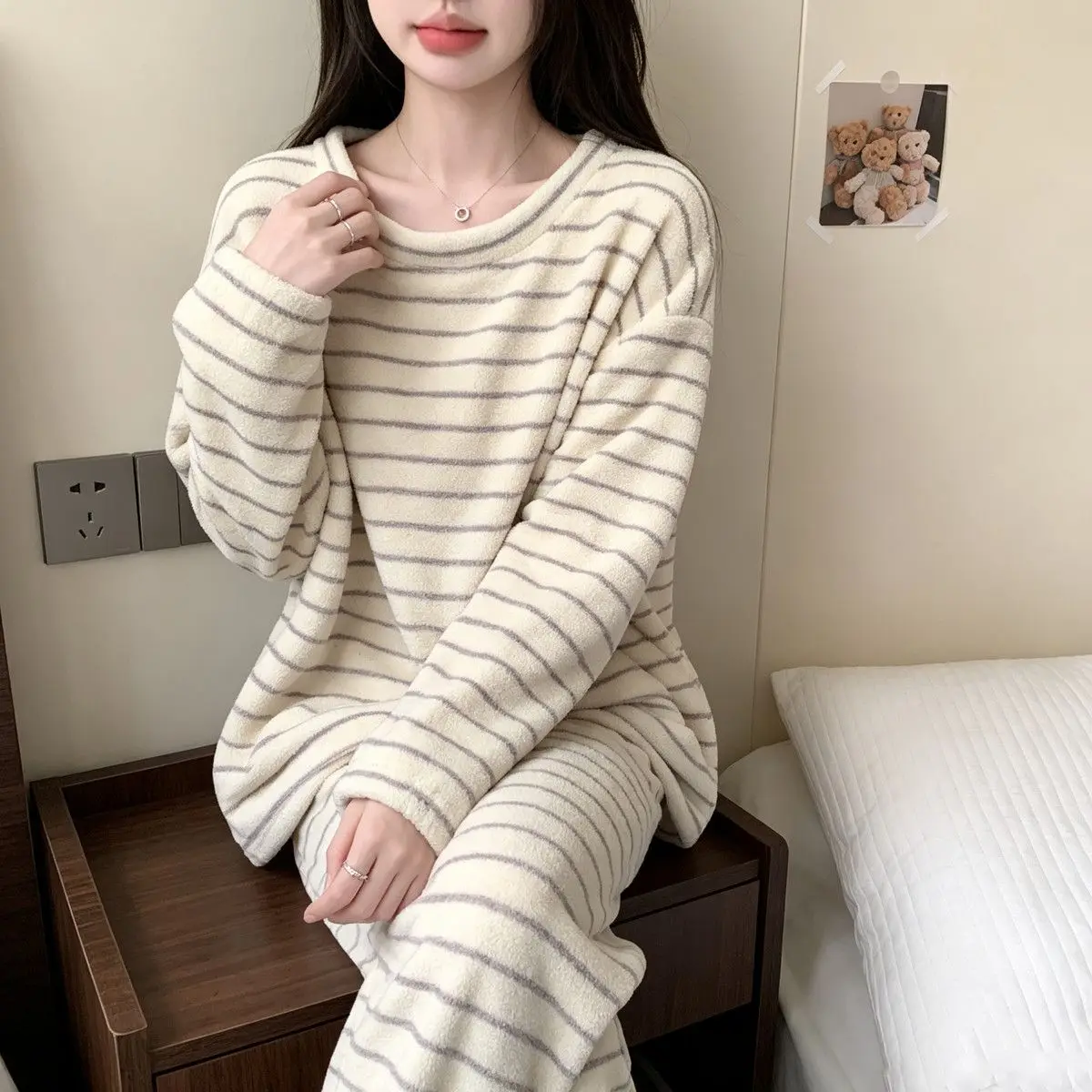Women's Heat Pajamas Sets Winter Pijama Long Sleeve Pants Sleepwear Casual Warm Nightwear Ladies Pyjamas Home Clothes 2 Piece