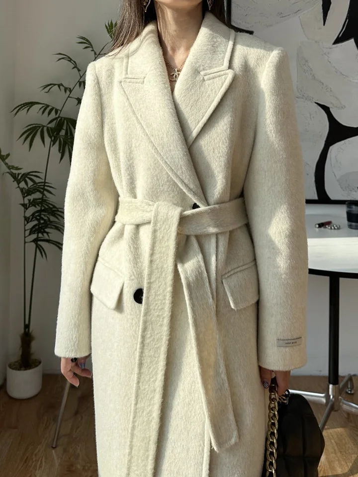 High-end Gray Women Thick Double-sided Wool Cashmere Coat Long New