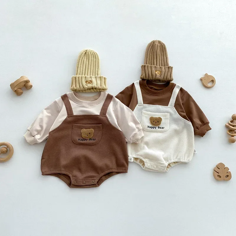 Bardibess Autumn Baby Clothing  Waffle One Piece Infant Boys Bodysuit