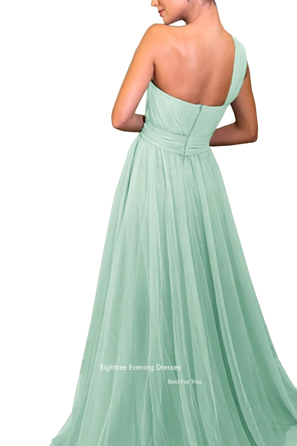 Eightree Graceful Mint Green Evening Dress Tulle Long A Line Backless Floor Length Vestidos De Noche Formal Occasion Dresses