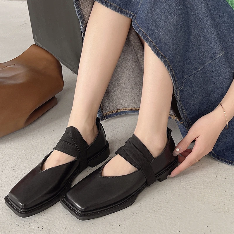 

New Design Mary Jane Shoes Women Elegant Square Toe Flats Summer Outdoor Elastic Band Sandal Fashion Ladies Flat Single Shoes