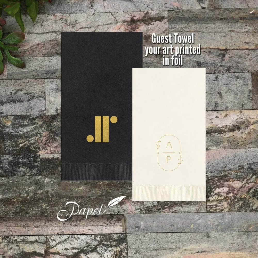 

50pcs Guest Towels Foil Printed, Personalized Dinner Napkins, Rectangular Napkins, Custom Logo Bathroom Towels, Wedding Restroom