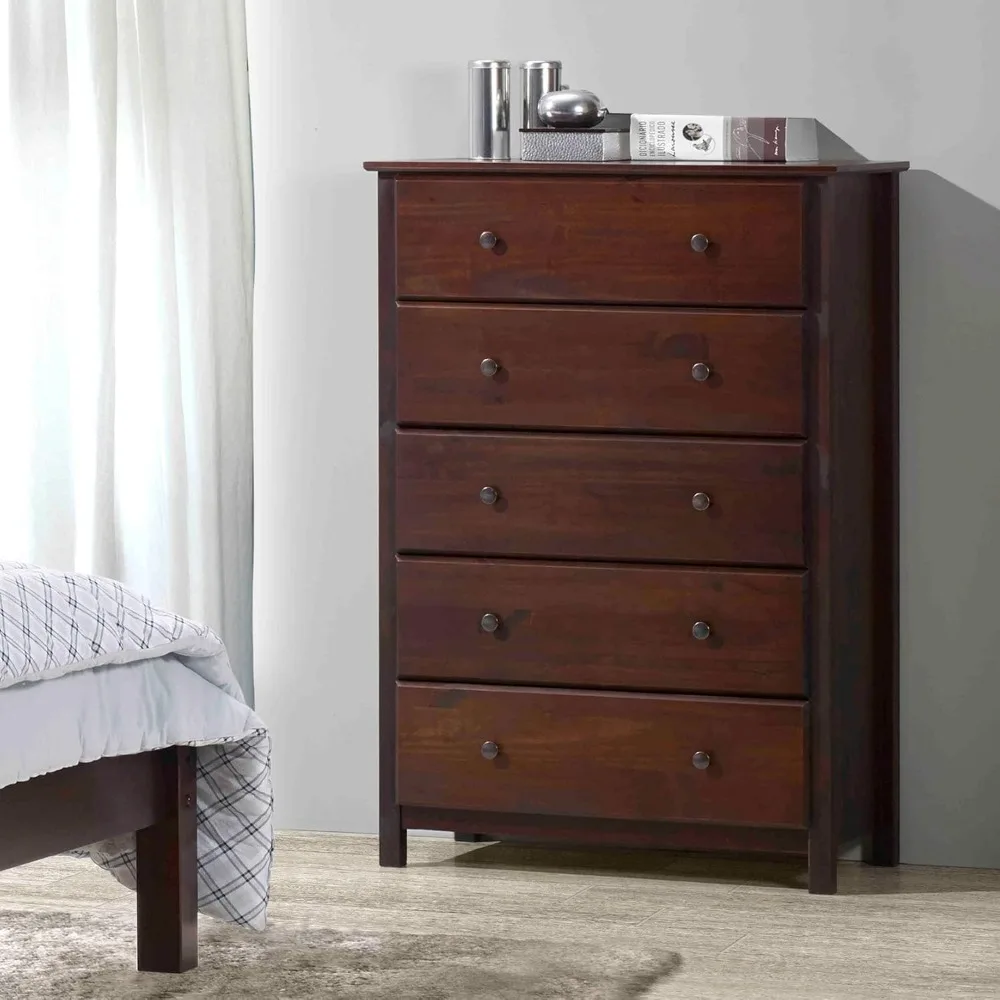 

Wood Furniture Dresser 5-Drawer Chest, Solid Wood with a Cherry Finish,for Nursery, Living Room, Dresser