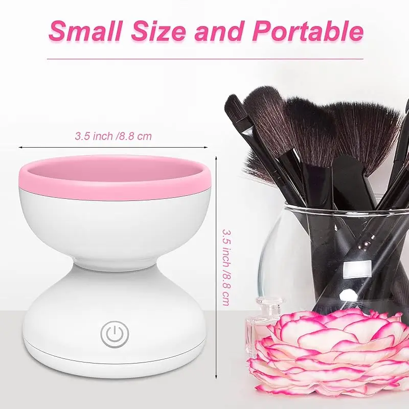 Pink Electric Makeup Brush Cleaner Machine Windspeed Silicone Beauty Liquid Foundation Contour Eyeshadow Blush Brush Blender