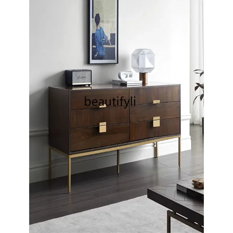 

Nordic Light Luxury Mid-Ancient Style Chest of Six Drawers Modern Minimalist Walnut Sideboard Cabinet Retro TV Bench for Bedroom