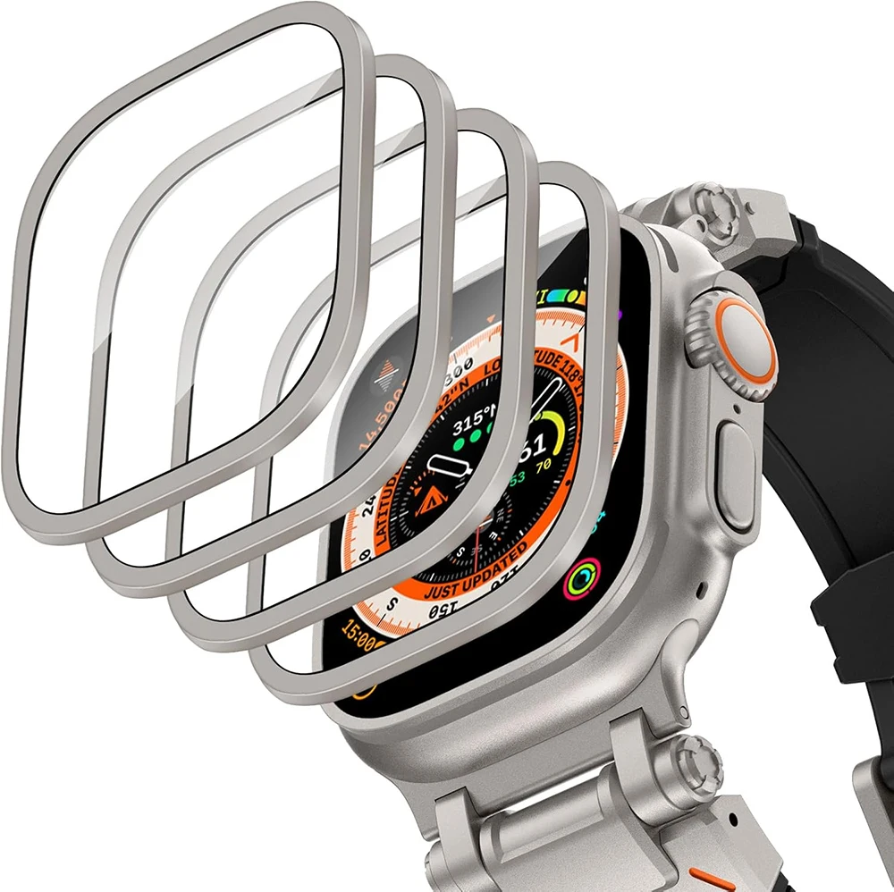 Gehärtetes Glas für Apple Watch Ultra 49 mm, Titan-Metallrahmen, kratzfeste Folie für Displayschutzfolie der Serie Ultra 2, Zubehör