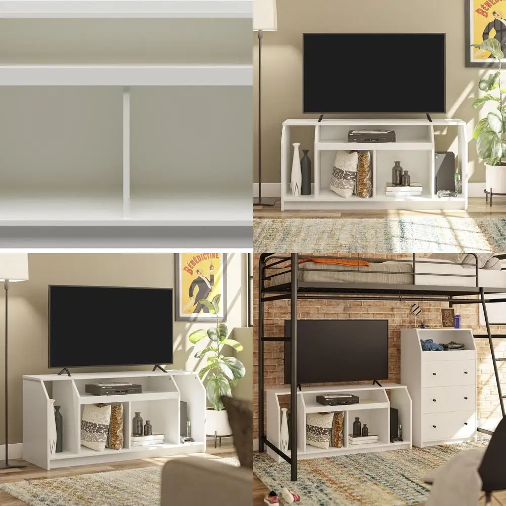 

White 59 TV Loft Stand - Modern Entertainment Center