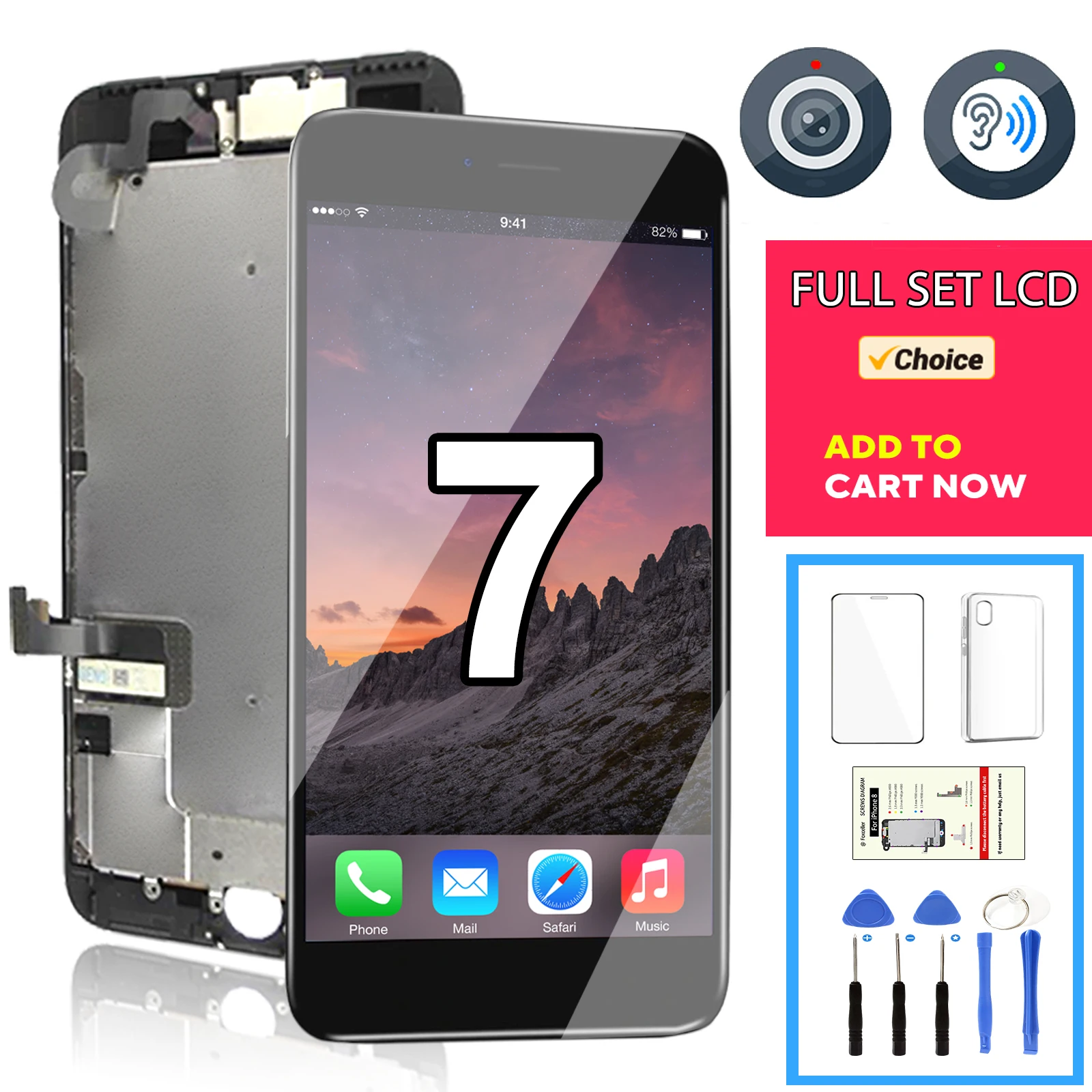 Full Set Display For iPhone 7 LCD Screen Replacement Complete Assembly Touch Digitizer+Camera+Earpiece A1660 A1778 A1779