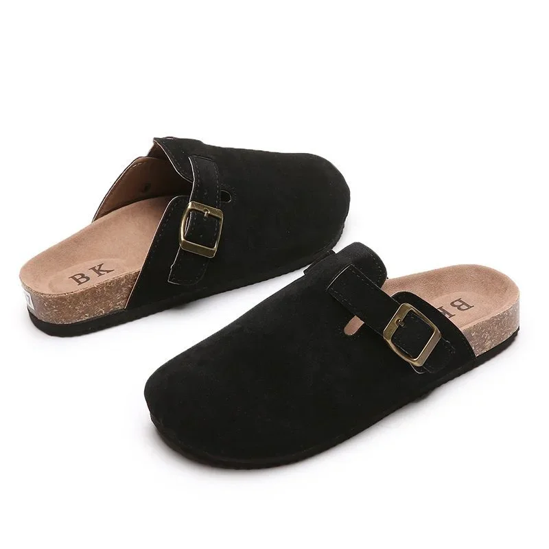 2023 New Concise Retro Outside Flat with Women's Slippers Mules Modern Sandals Buckle Shoes Strap Autumn Winter