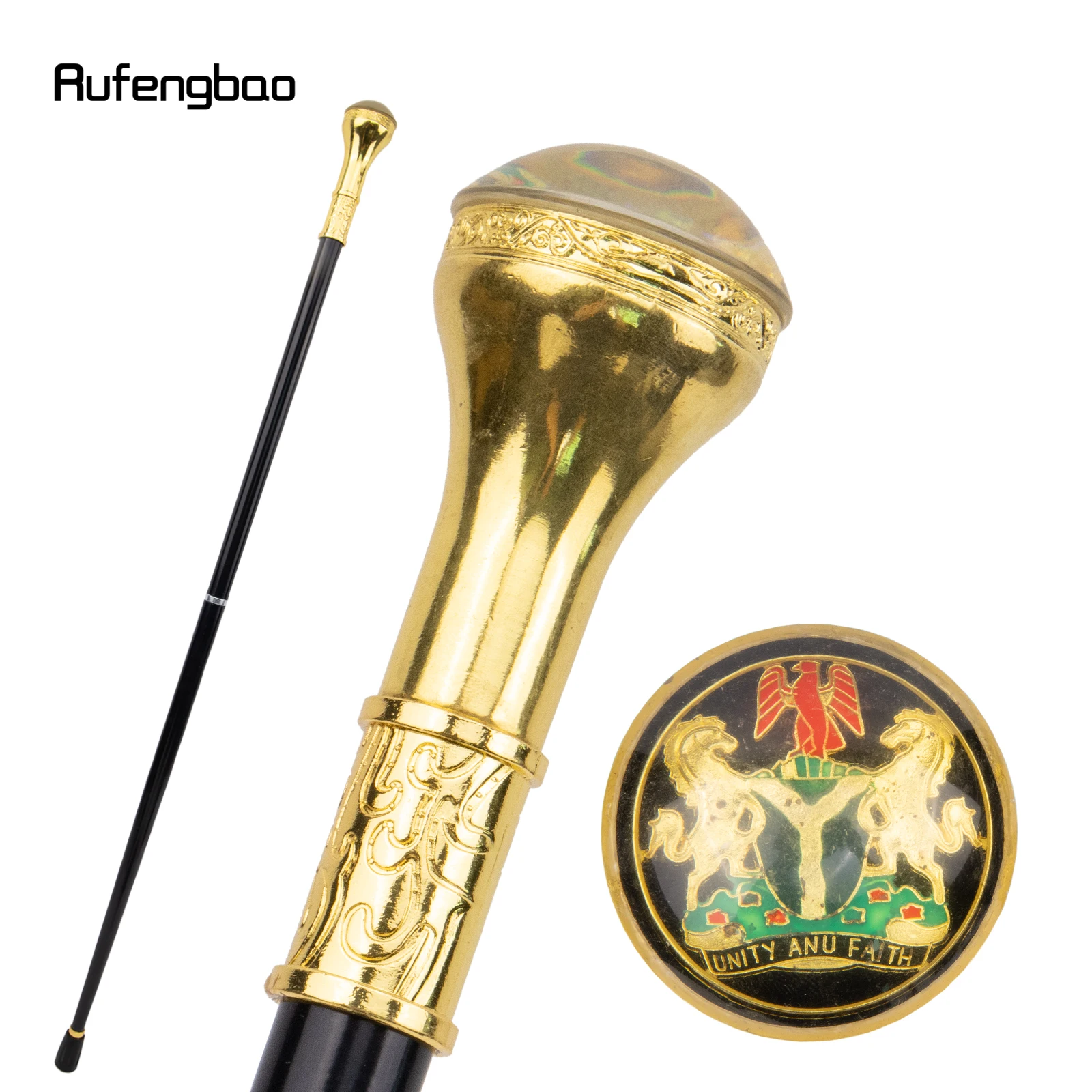 Golden Black Unity and Faith Totem Relief Walking Cane Fashion Walking Stick Gentleman Crosier Knob Walking Stick 91cm