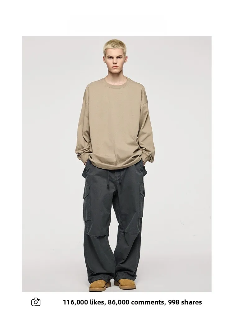 

American Retro Wide Leg Loose Paratrooper Work Pants Men Brand Long ng Work Trousers Youth Vitali Sle Cotton 00%