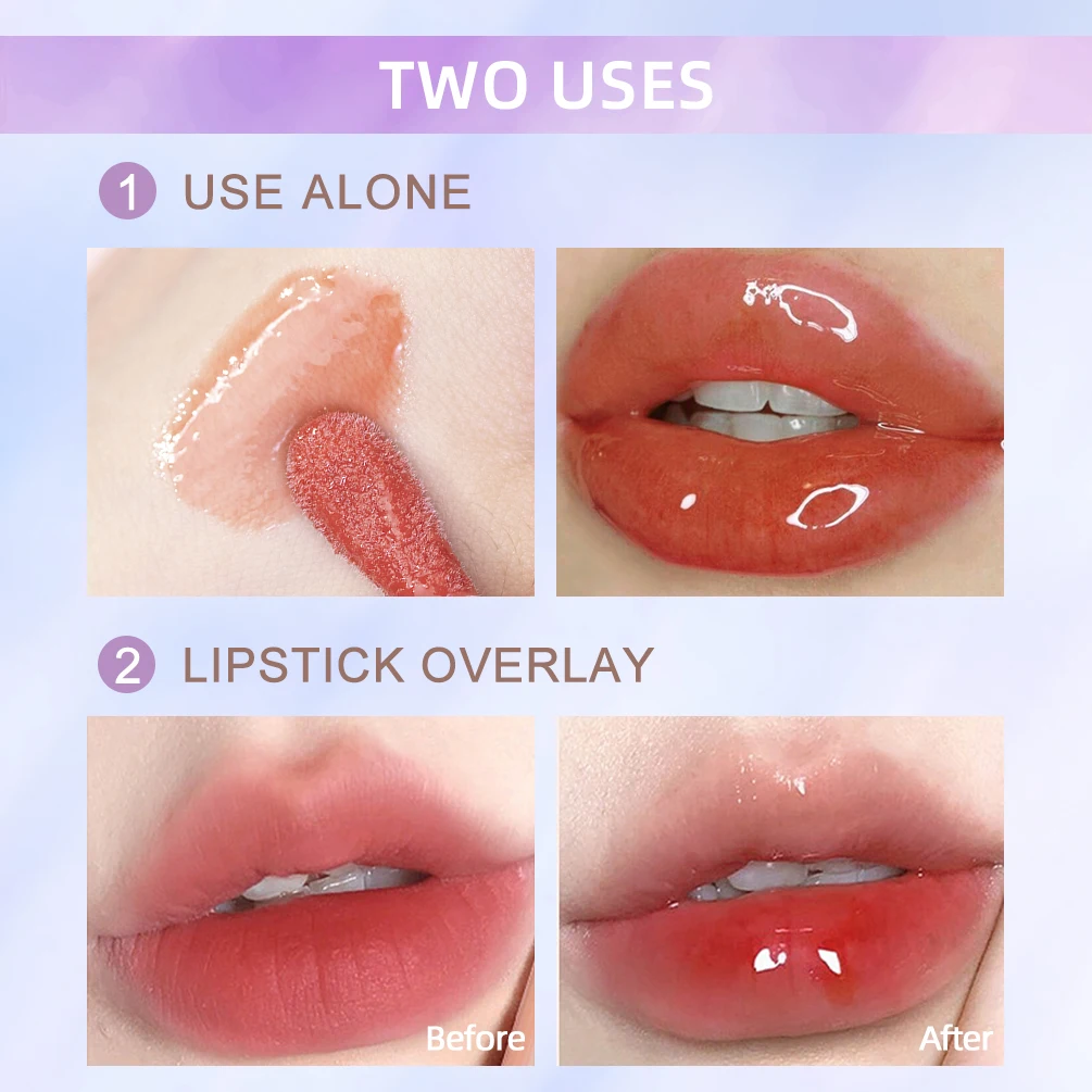 QIBEST-Juego de brillo labial de 3 colores, transparente, gelatina de cristal, hidratante, aceite tintado, Sexy, maquillaje