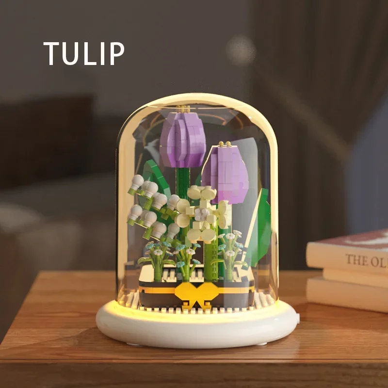 مكعبات بناء الزهور الأبدية لألغاز ألغاز الأطفال، ألعاب الزهور، ديكورات الطاولة، هدايا الحلي ألعاب نبيين بولوك