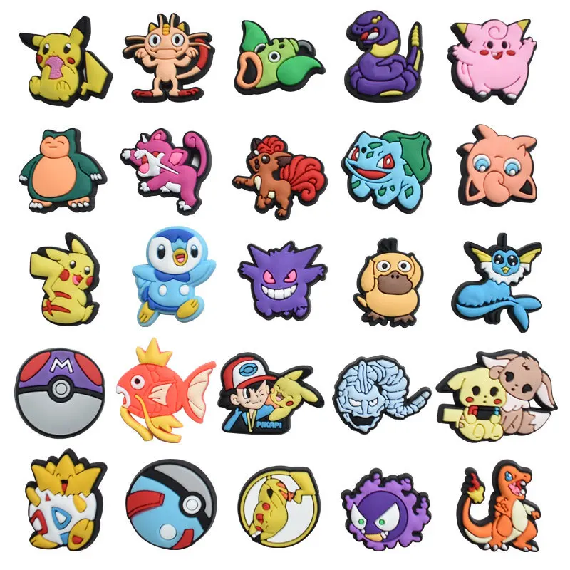 20Pcs/Set Animals Pokemon Charms Crocs Accessories Buckle Ornament Kawaii Mewtwo DIY Cartoon Shoes PVC Decor for Kids Party Gift