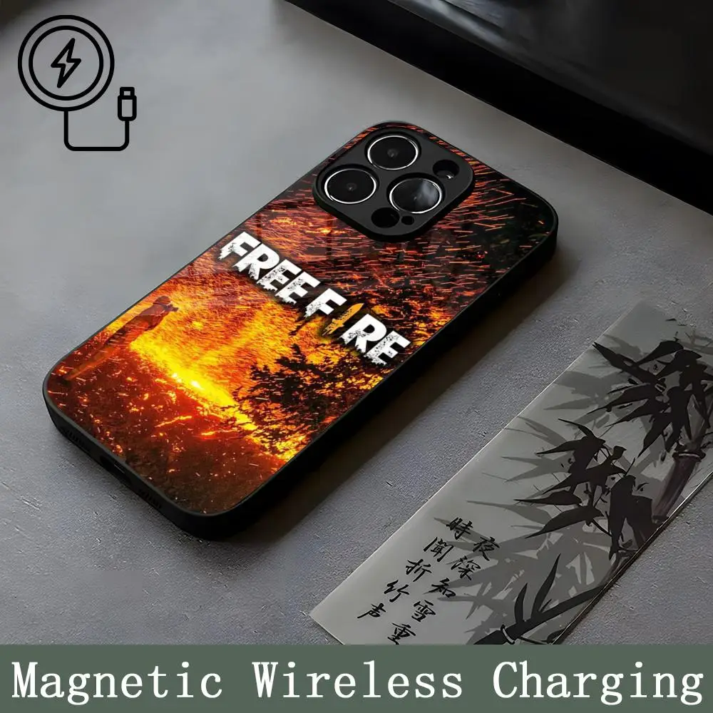 Free Fire Game Mouse Pad Strong Magnetism Glass For iPhone 16ProMax 14 15 13 12 15 11 Pro Max Plus Mini Coque