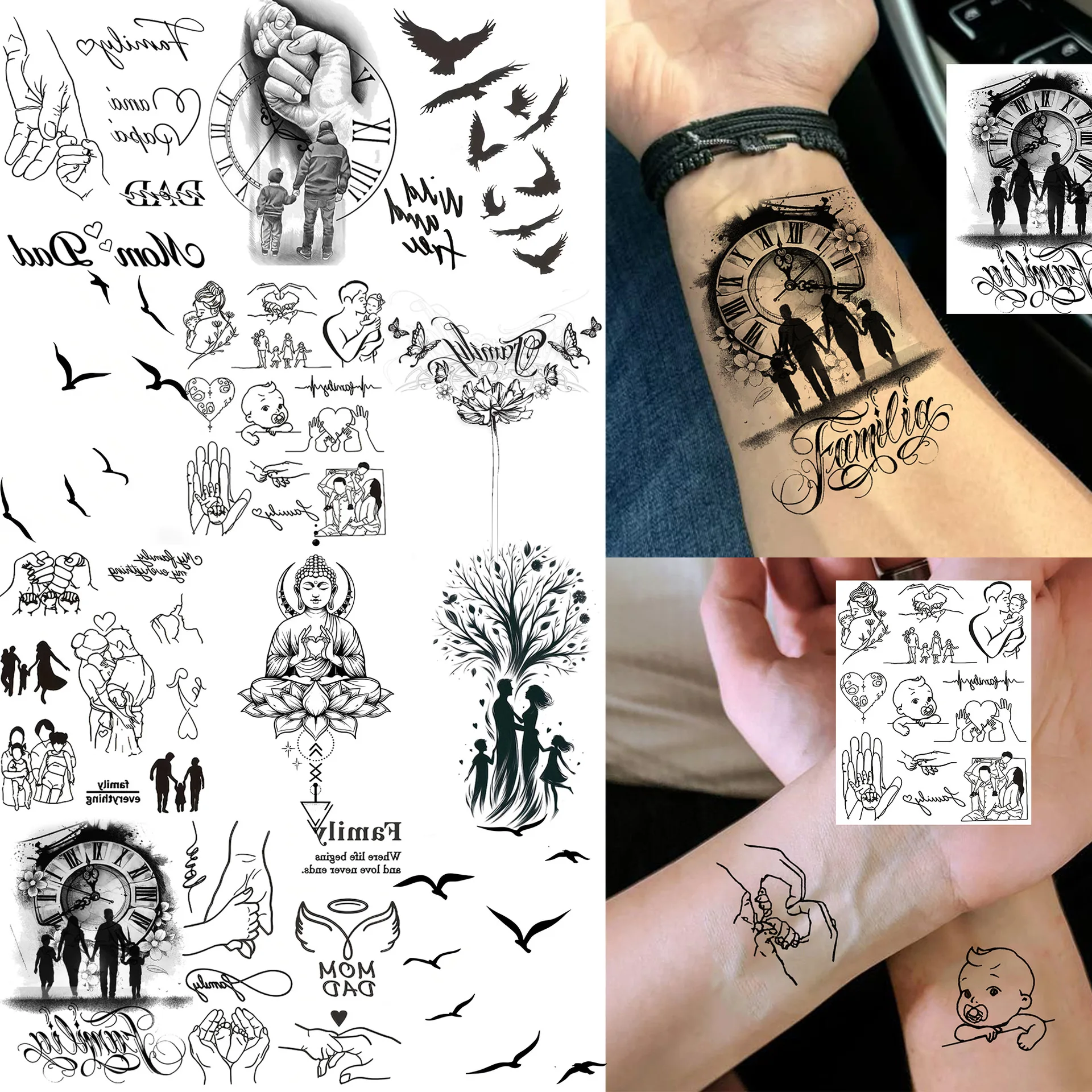 Waterproof Family Bird Tattoo Stickers Temporary High Quality Durable Fade Resistant for Hand Back Skin Safe