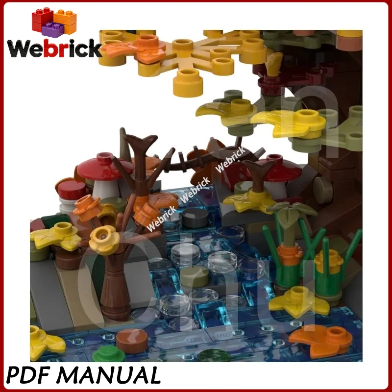 

Tree on a Lake Autumn MOC Bricks Set, Realistic Fall Season Landscape for Adult Collectors