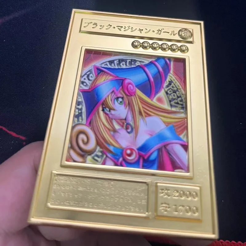 Yu Gi Oh-Tarjetas de Metal de mago oscuro para niña, ojos azules, dragón blanco, Bmg, juguetes, regalos, colección de juegos de Anime, tarjetas de placa de acero en relieve Diy