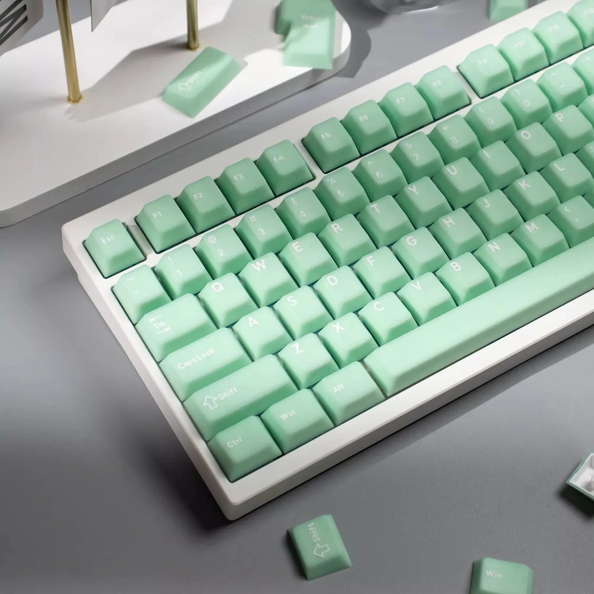Keycap green spot cross-border white marble original factory height 128 keys two-color ABS small full set of mechanical keyboard