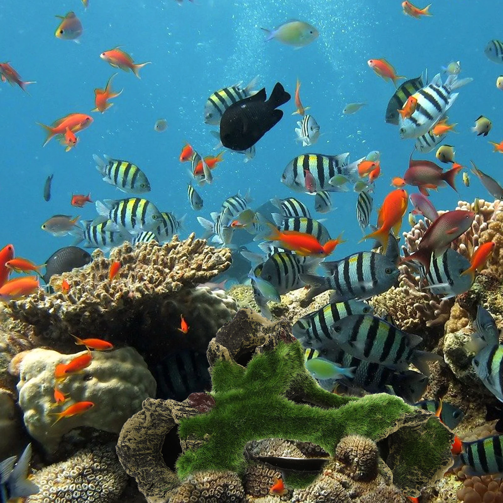 

2Pcs Aquarium Moss Driftwood Resin Cave Ornament Fish Decoration Natural Landscape Hideout for Salt Fresh Water