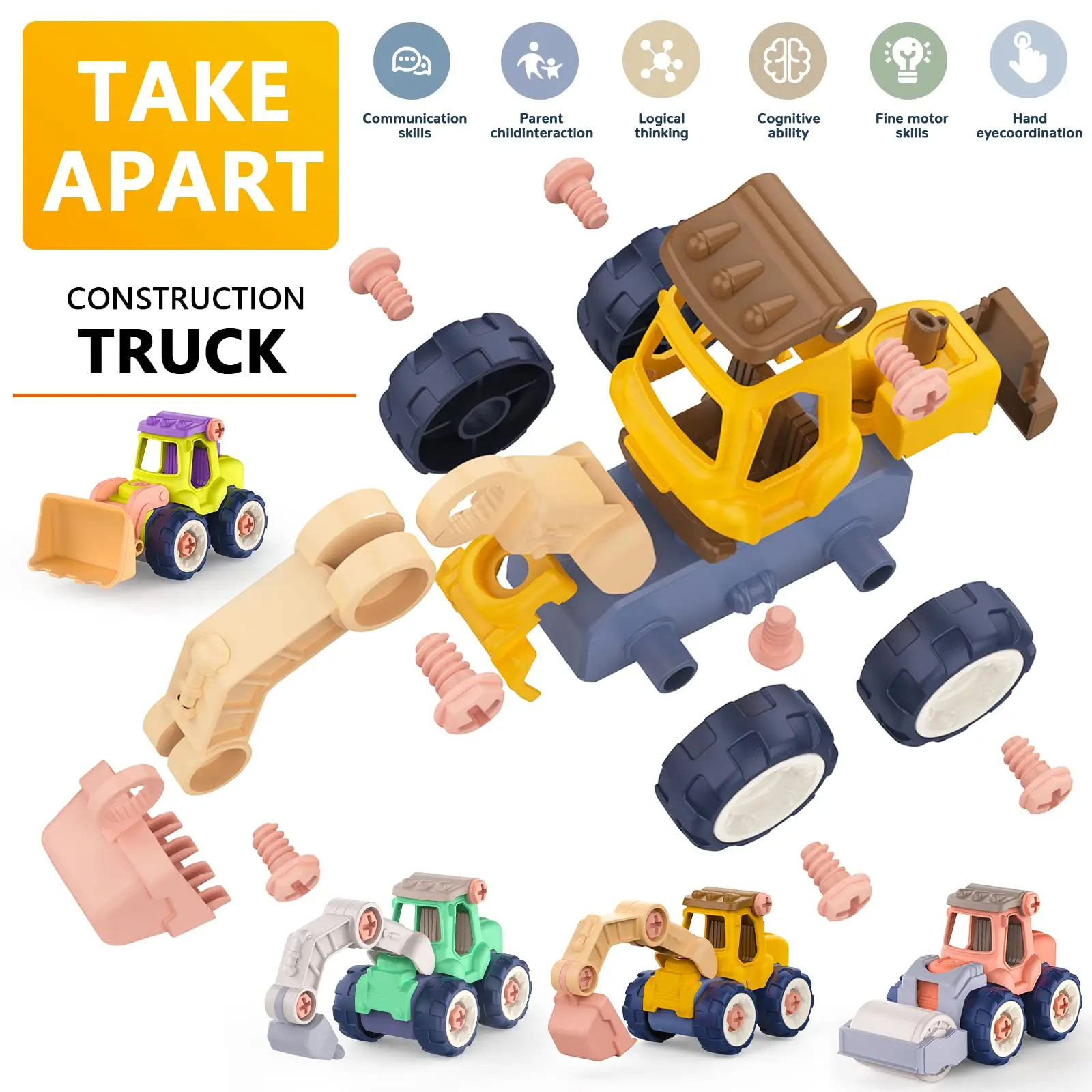 DIY Assembly Excavator Toy Kids Children Gifts Engineering Vehicle Construction Excavator Tractor Dump Truck Bulldozer Models