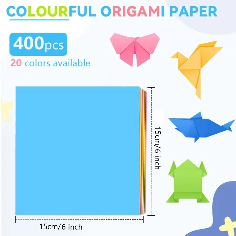 400pcs Square Origami Paper Kit for Fold Paper 20 Colors Kid Crafts Crane Colorful Papers Confetti Square Folding Double Sides