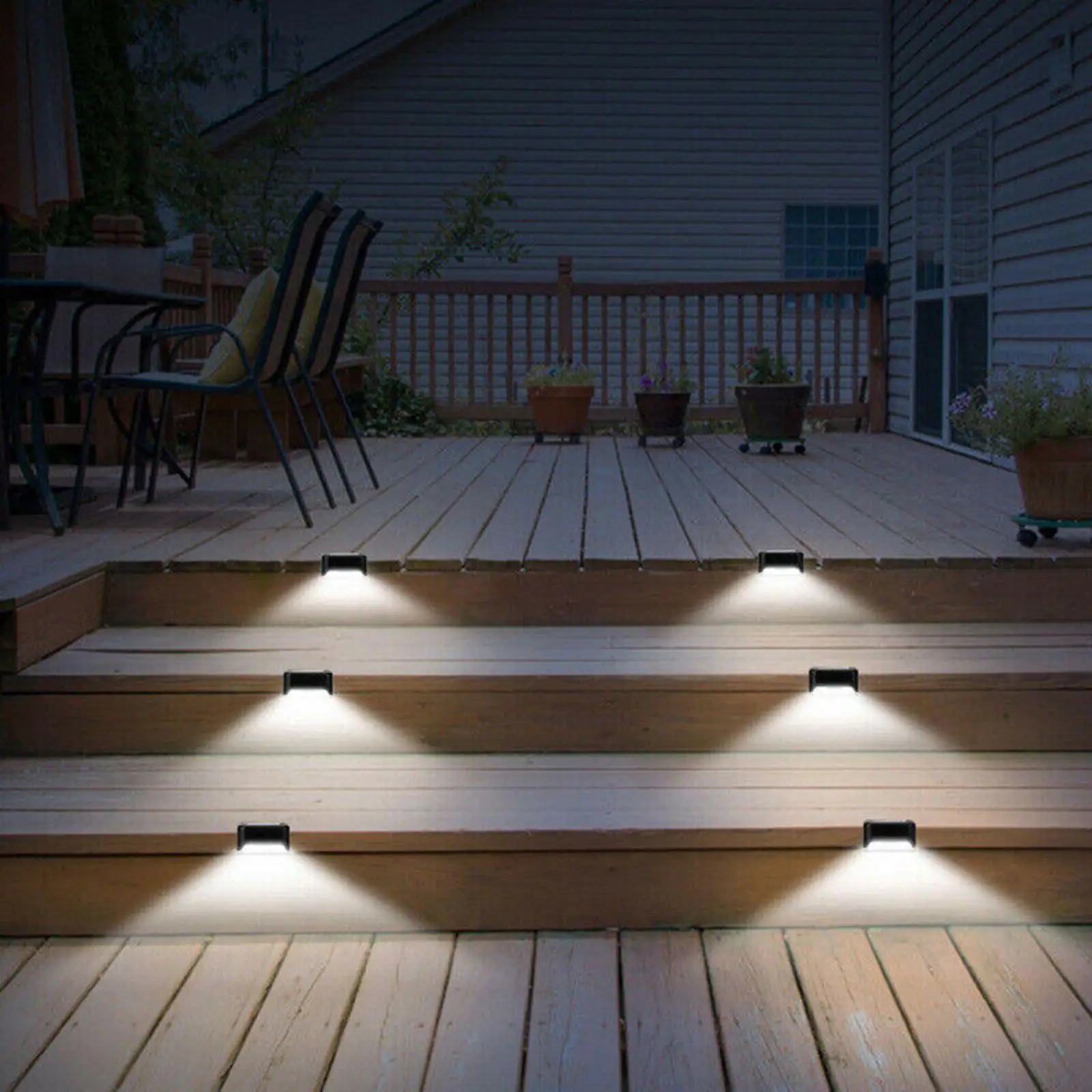 4 Pieces Step Lights Decking Lamps Versatile Use Waterproof LED Solar Lights for Patio Driveway Outside Railing Fence Step