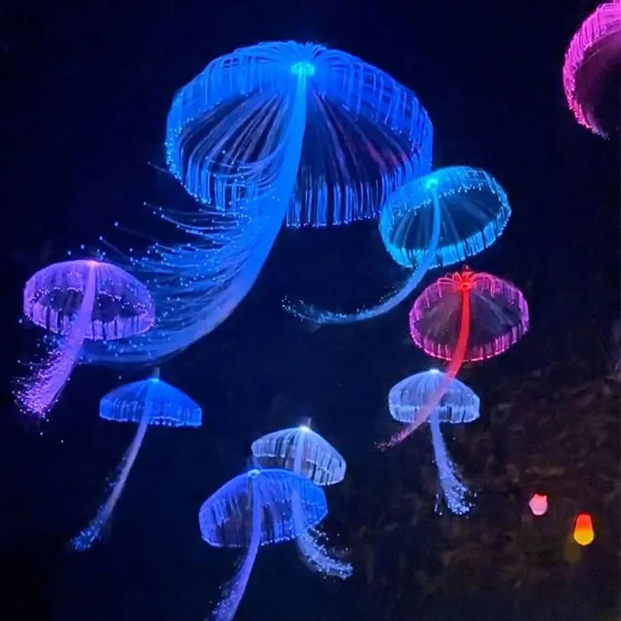 10pcs 12V Enchanting LED Fiber Optic Jellyfish Chandelier Outdoor Christmas Garland Party Garden Patio Tree Floating Effect Jellyfish Lights Decoration