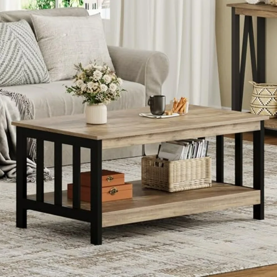 

Журнальный столик в стиле фермерского дома для гостиной с полкой, 40 дюймов, цвет «черный дуб»