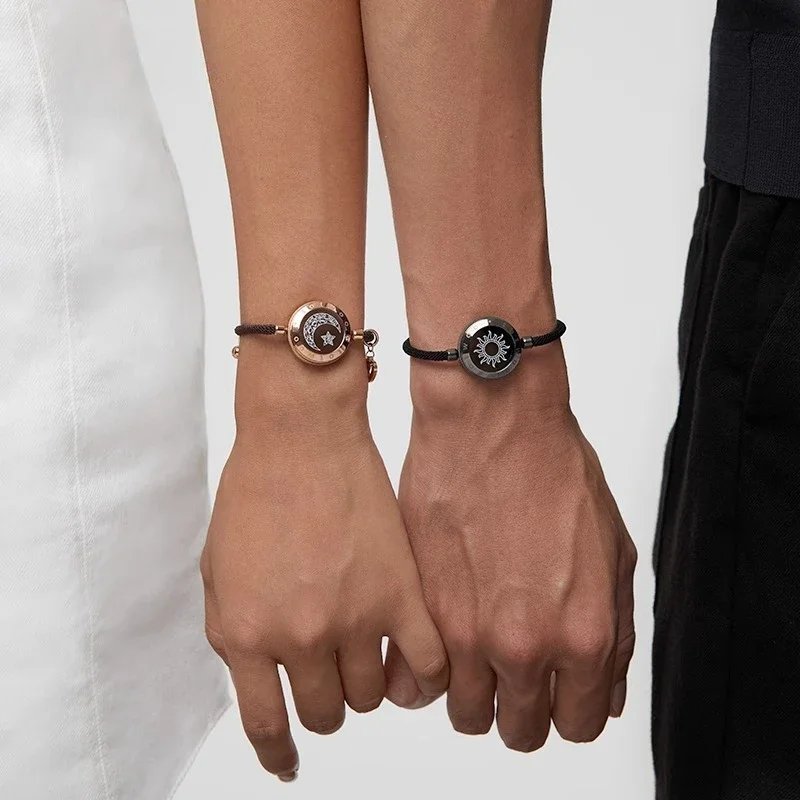 Long Distance Sun Moon Couple Bracelets, Smart Induction Flash Vibration Jewelry for Valentine's Day