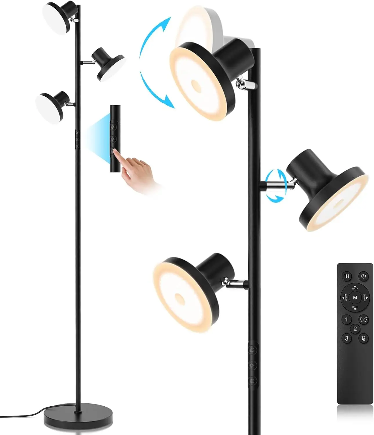 

36W LED Tree Floor Lamp with Remote & Touch Control, Dimmable Standing Light for Living Room Bedroom Office