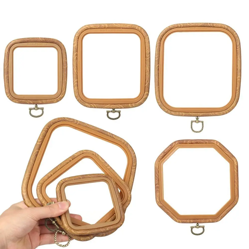 Plastic Embroidery Hoop Wood Grain Needlecraft Stretch Tool Handmade Octagon/Square/Rectangle/Hexagonal Sewing Accessories