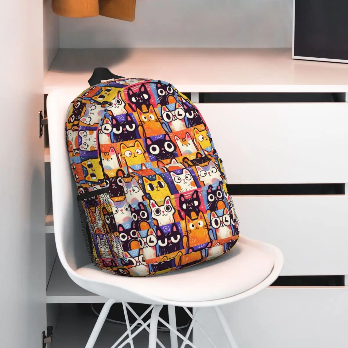 Adorable Cat Pink Grid Pattern Backpack Student BookBag Children School Bag Computer Shoulder Bags for Men Women