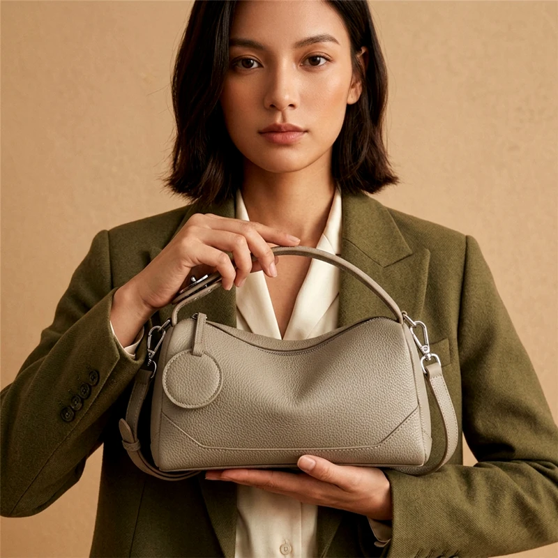 

HIFASHION Genuine Leather Small Boston Women Shoulder Bags Soft Pillow Satchel Crossbody Purses Daily Work Tote Ladies Handbags