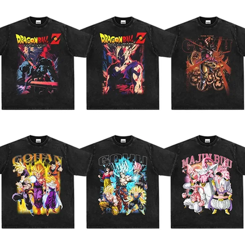 

Dragon Ball Sun Gofan Demon Man Buou Animation T-Shirt Gofan Bick Washed Old Retro Printed Cotton Short Sleeves
