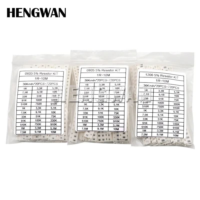 0402 0603 0805 1206 1210 SMD Kit bermacam-macam Resistor 10K 2512 K 1K 1R 100R 220R resistensi 100 1%