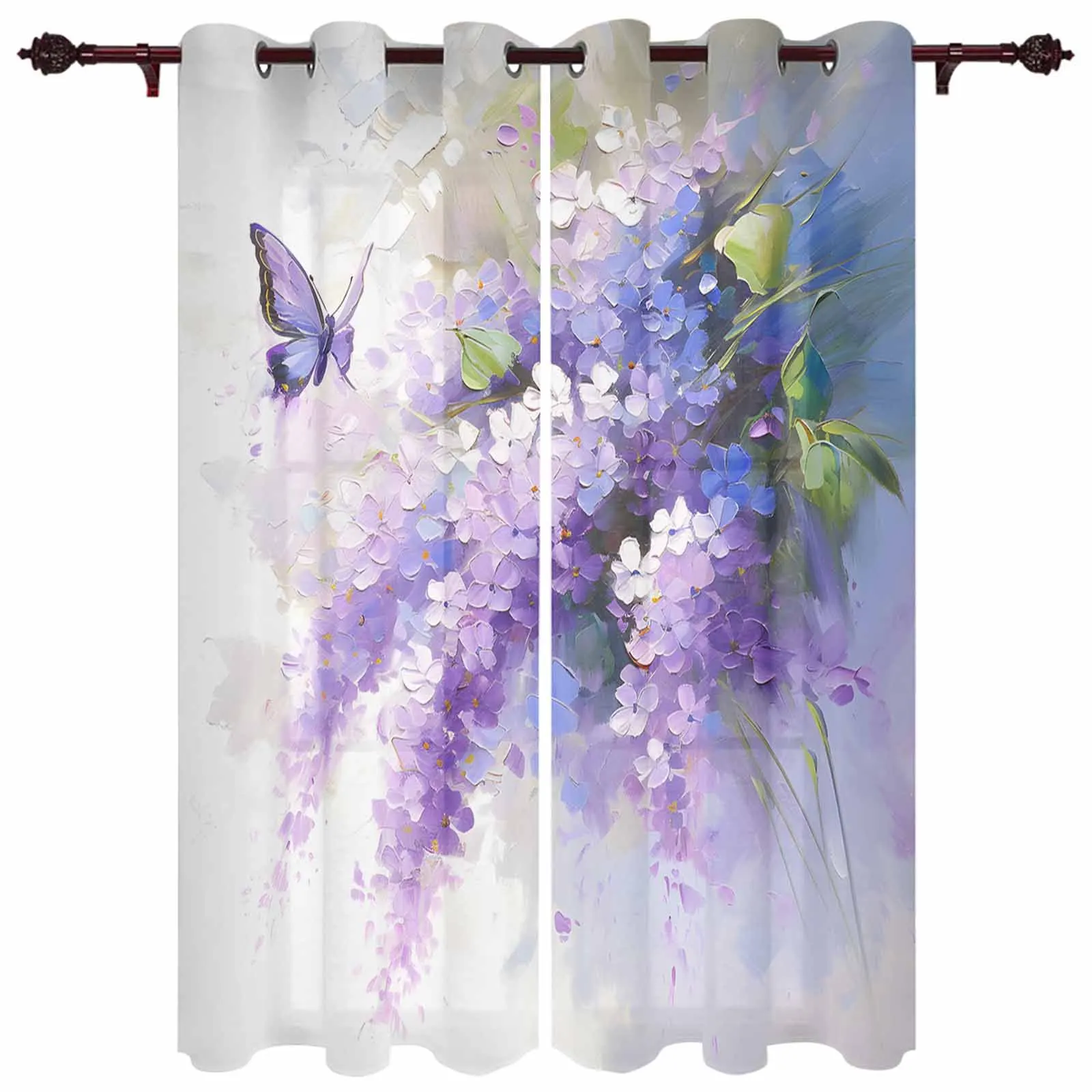 

Oil Painting Purple Lavender Butterfly Modern Window Curtains for Living Room Bedroom Curtain Home Decor Balcony Drapes