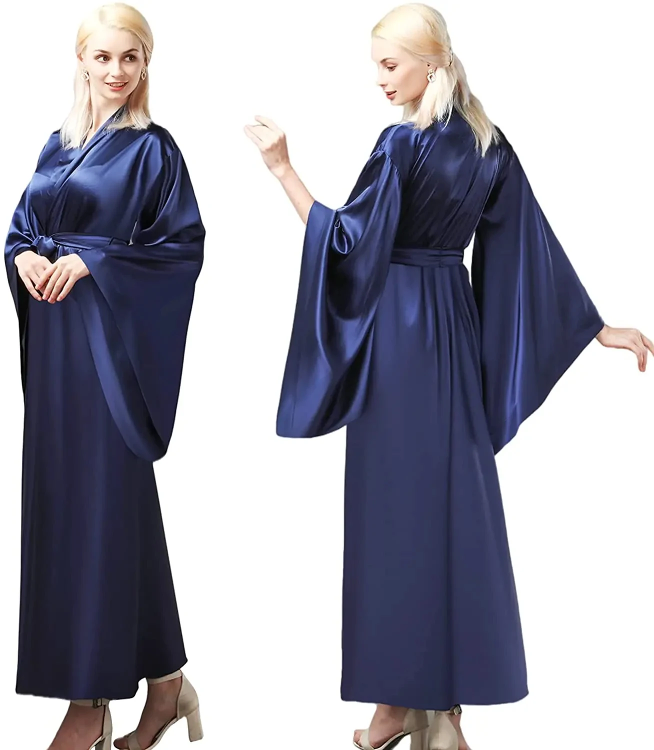 

Bath Gown Women's Silk Kimono Long Robe Satin Bridesmaid Wedding Pajamas Beach Shirt Bikini Cover Up Plus Size