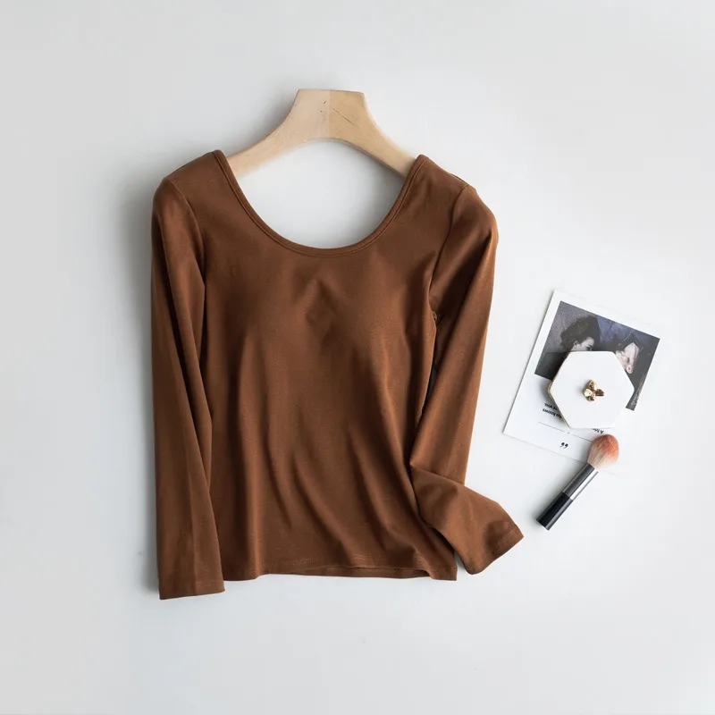 2023 Spring Autumn New Long-Sleeved Pajamas With Chest Pad Home Service Bra Integrated U Back Home Base Inner Wear For Women