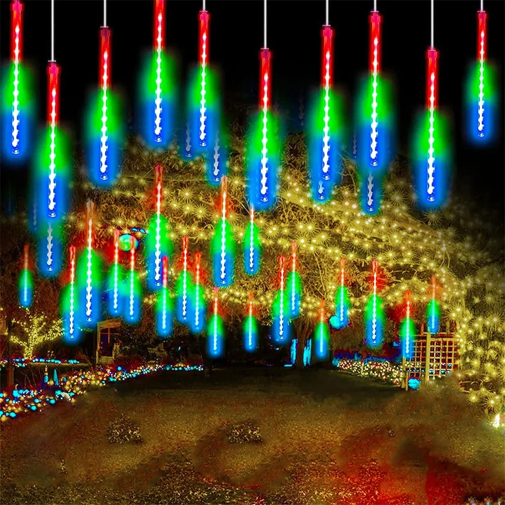 الشمسية النيزك دش المطر سلسلة أضواء 30/50 سنتيمتر في الهواء الطلق إضاءة مقاومة للماء الإضاءة المحيطة لشجرة حفل زفاف عطلة الديكور #5