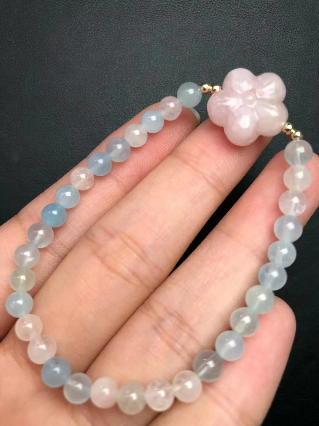 Unit One Bracelet 5mm Popular Wholesale Natural Morganite Crystal Healing Bead Bracelet With Sakura For Gift