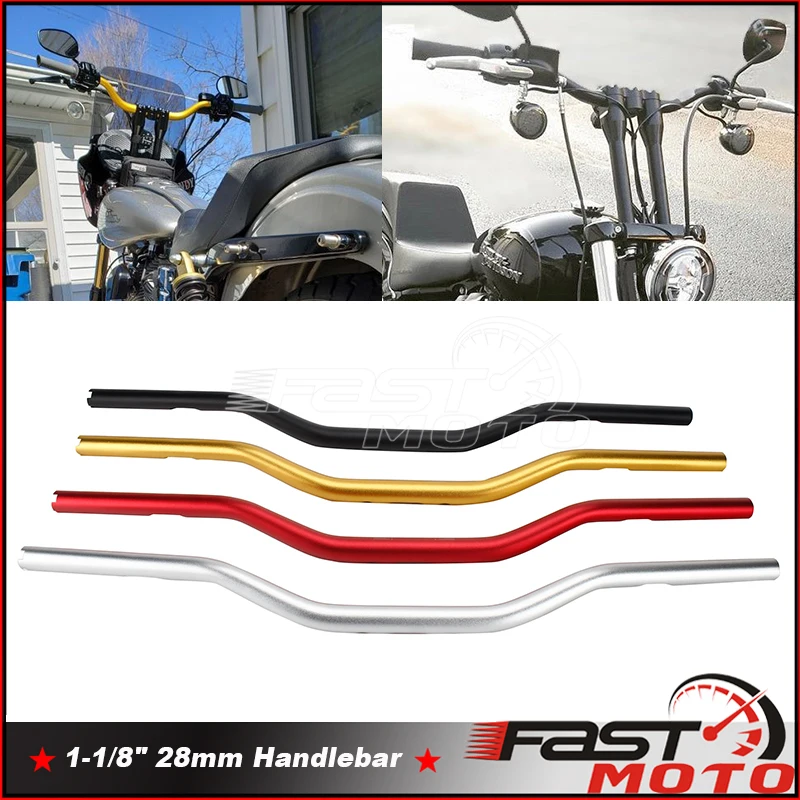 

Motorcycle Handlebars 1-1/8″ 28mm CNC Aluminium Handle Bars Universal for Harley Softail Street Bob Sportster XL Dyna Cafe Racer